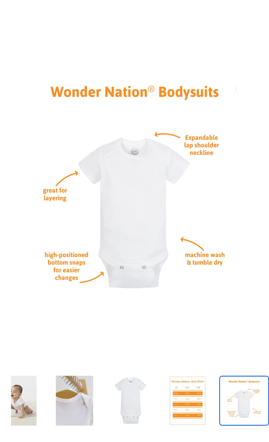Wonder Nation Baby Neutral Cotton White Short Sleeve Bodysuits image 1