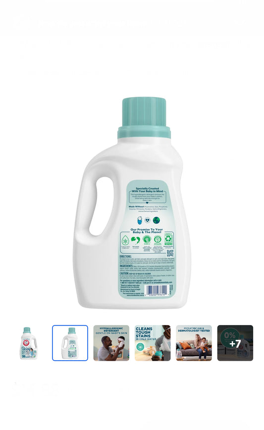 ARM & HAMMER Baby, 35 Loads Liquid Laundry Detergent, 45.5 Fl oz image 1