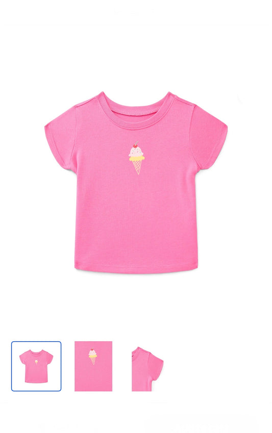 Wonder Nation Baby Girls Crewneck Tee with Short Sleeves, Sizes 0/3M-24M