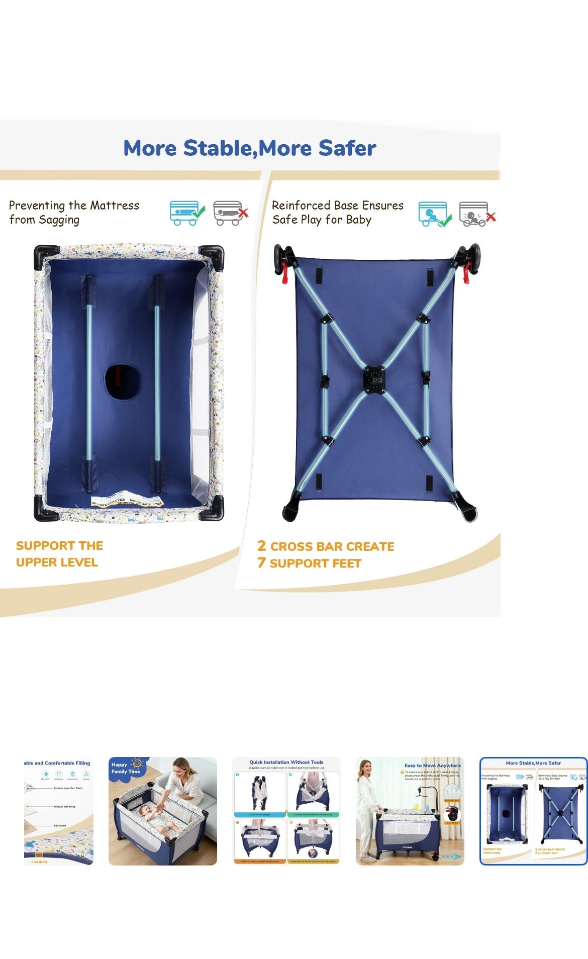 Minikid Nursery Center Playard with Bassinet Music and Toys, Baby Playpen for Newborn to Toddlers,Blue