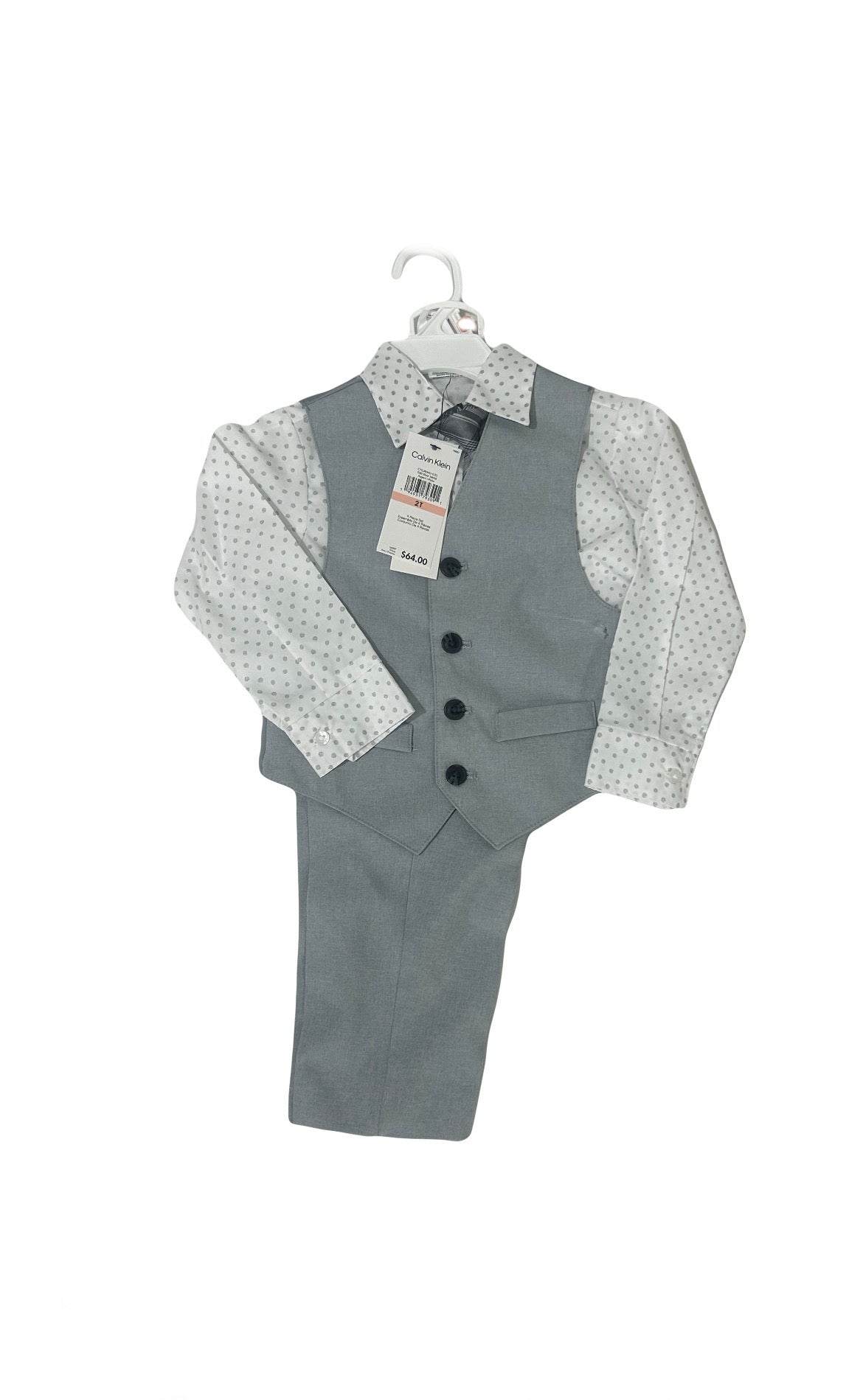 Calvin Klein Toddler Boys 4pc Formal Suit – White & Gray Dress Suit Set 2T