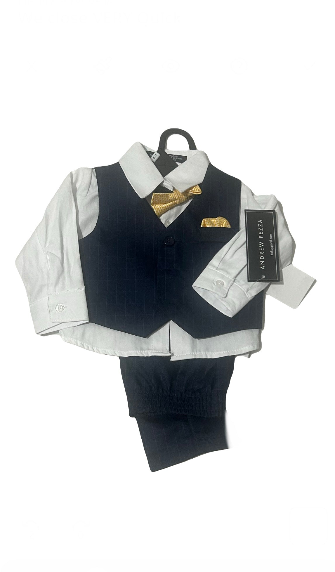 Andrew Fezza Baby Boy 4pc Formal Suit – Navy, White & Orange or Yellow