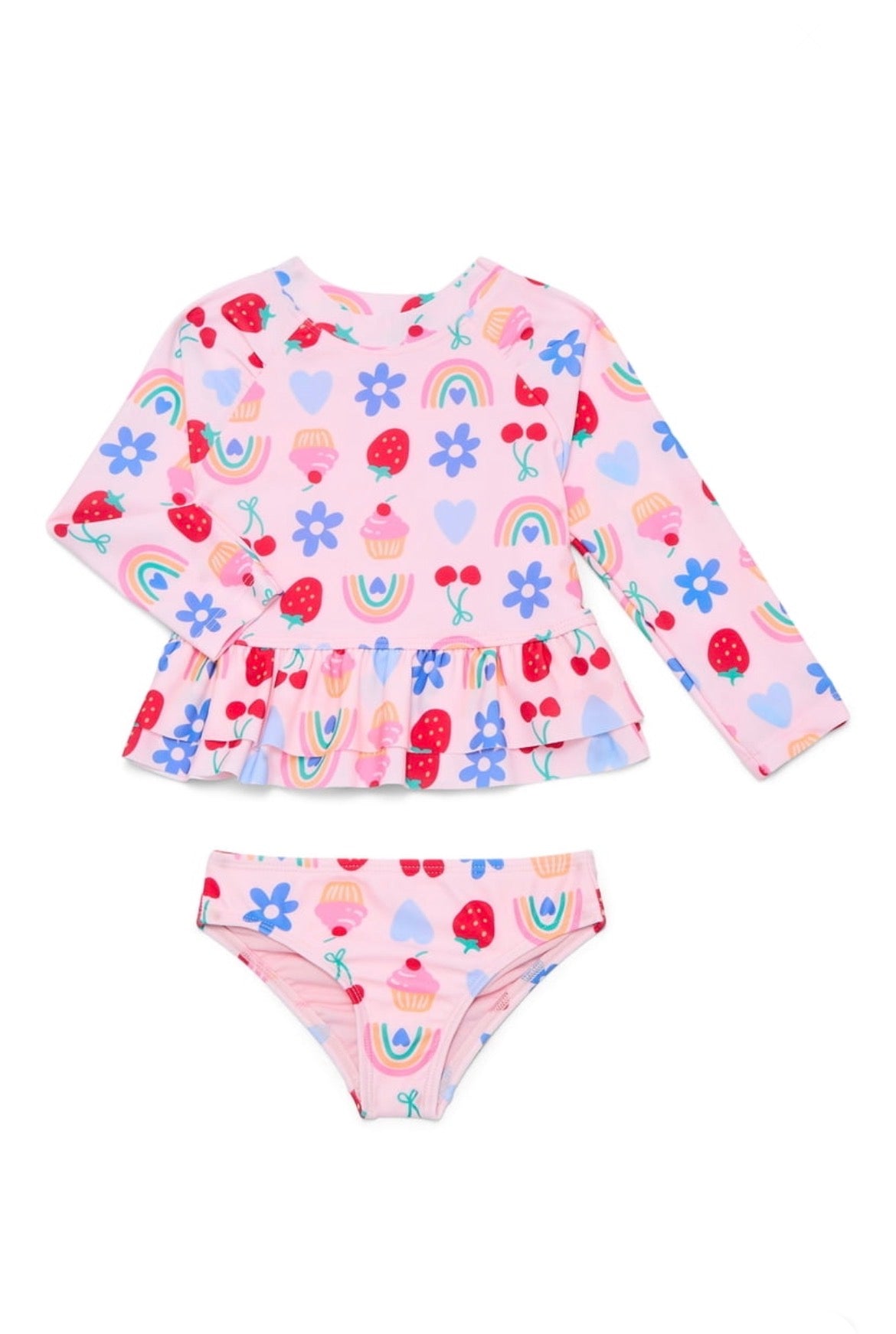 Wonder Nation Baby and Toddler Ruffle Rash Guard 2pc Swim set UPF 50+