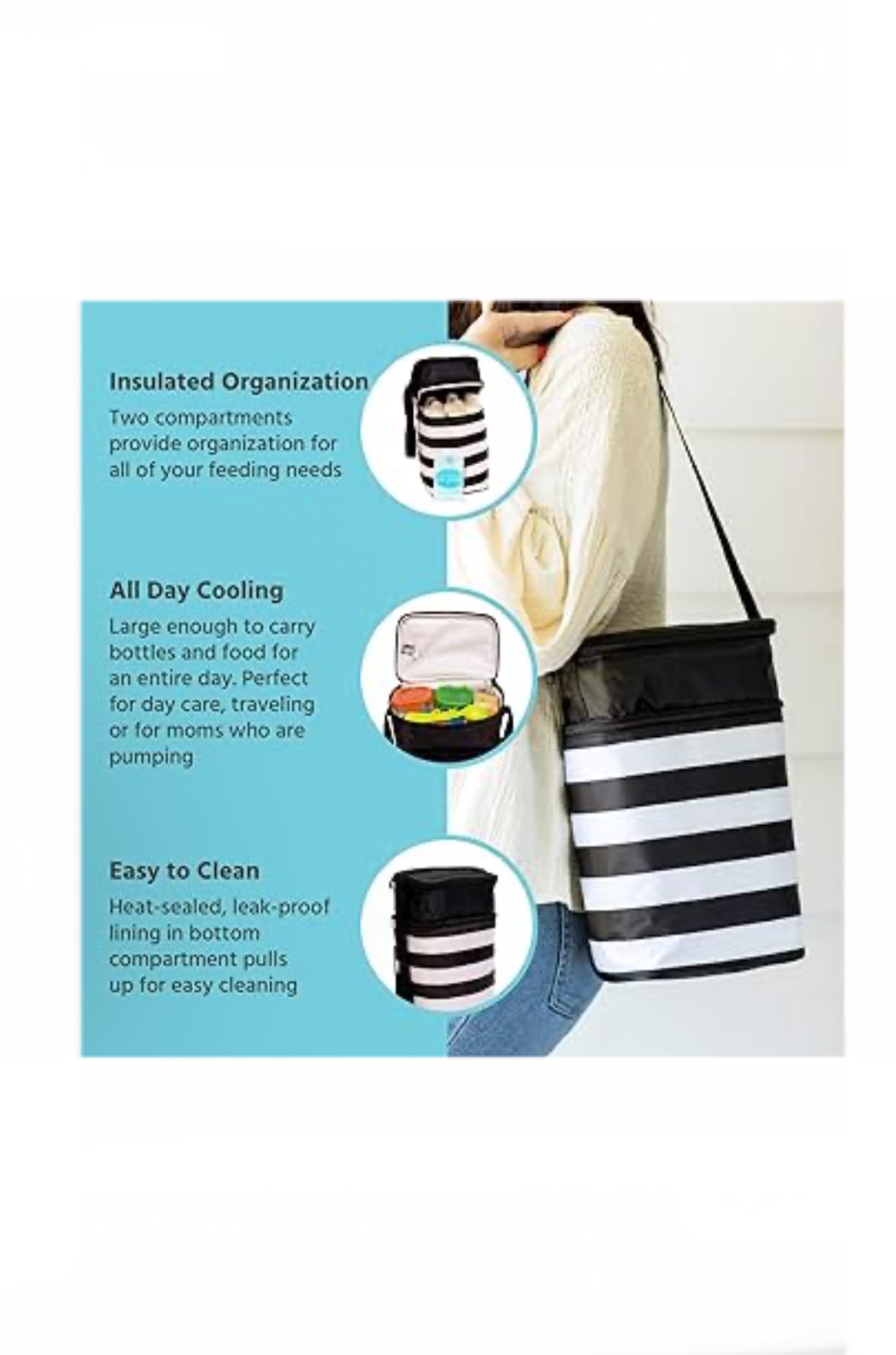 J.L. Childress 6 Bottle Cooler, Insulated Breastmilk Cooler & Lunch Bag for Baby image 2