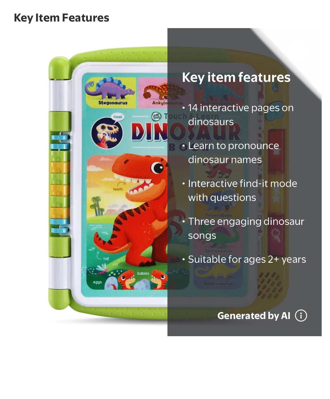 LeapFrog Touch & Learn Dinosaur Book Baby and Toddler Toys