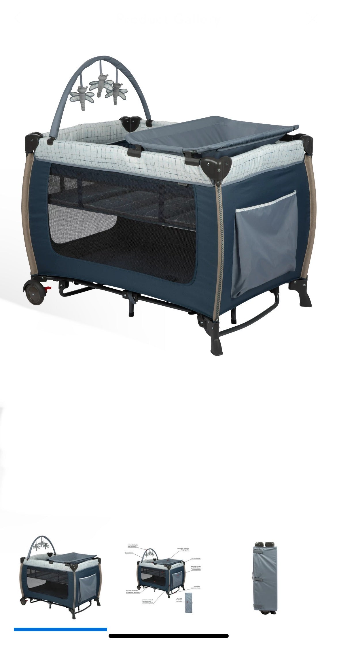 Playpen -Monbebe Willow Rocking Play Yard with Full Size Bassinet image 1