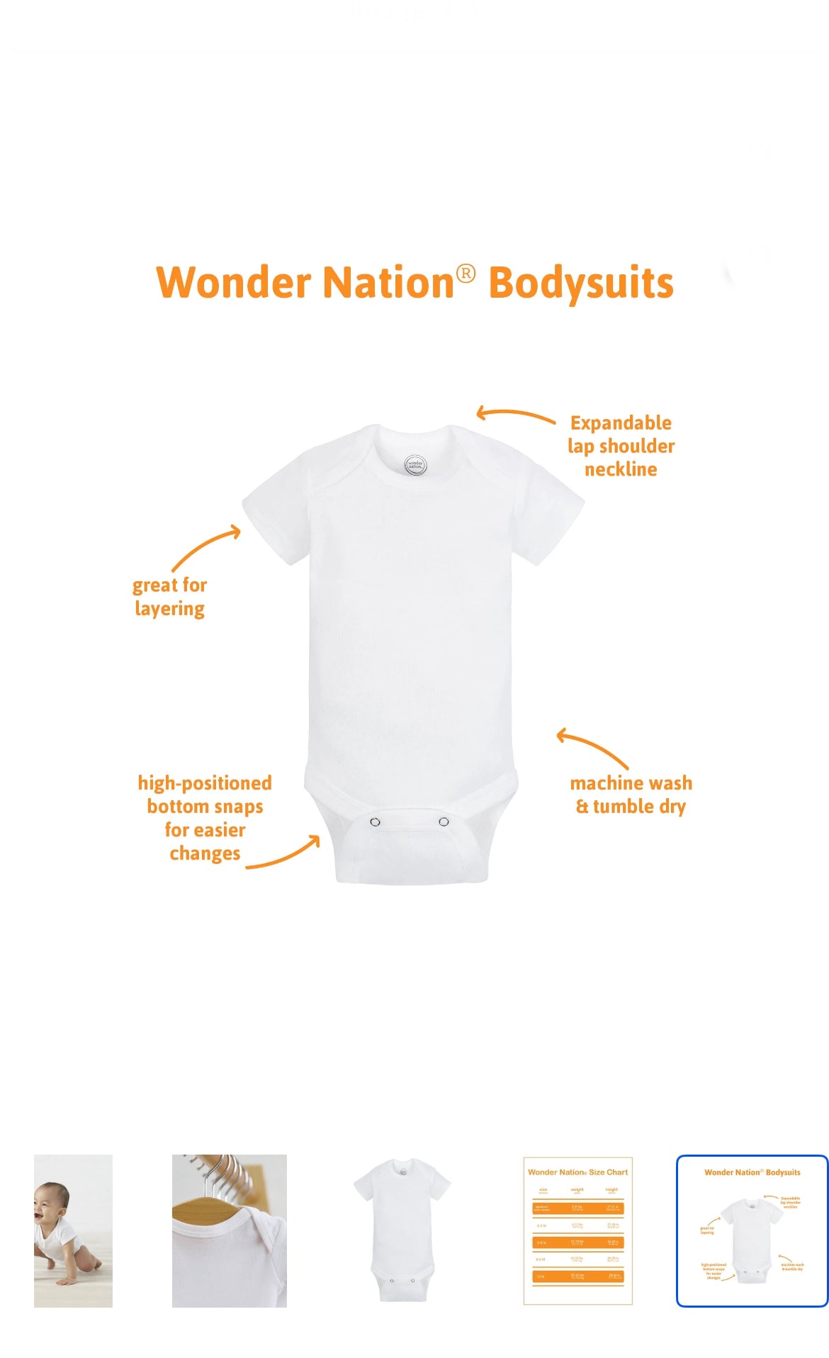 Wonder Nation Baby Neutral Cotton White Short Sleeve Bodysuits image 1