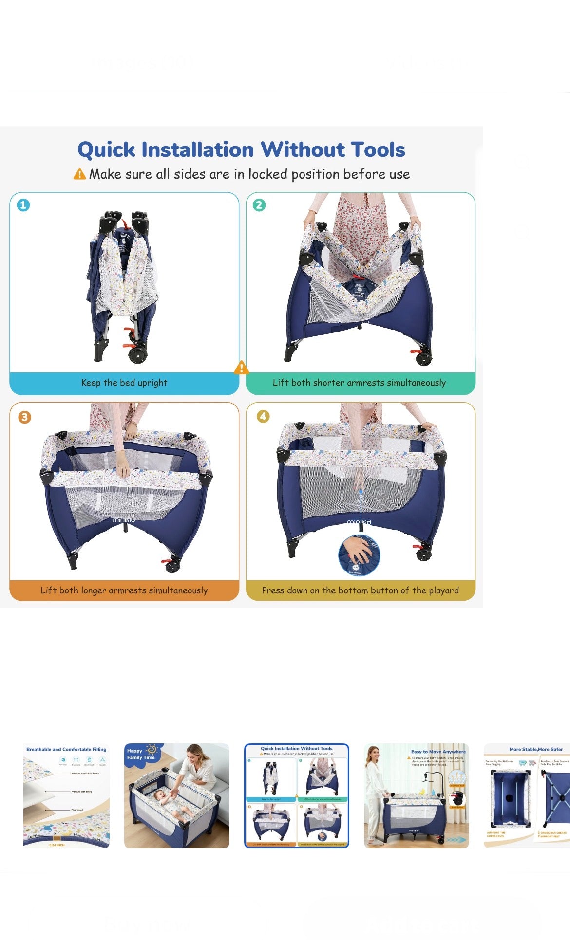 Minikid Nursery Center Playard with Bassinet Music and Toys, Baby Playpen for Newborn to Toddlers,Blue