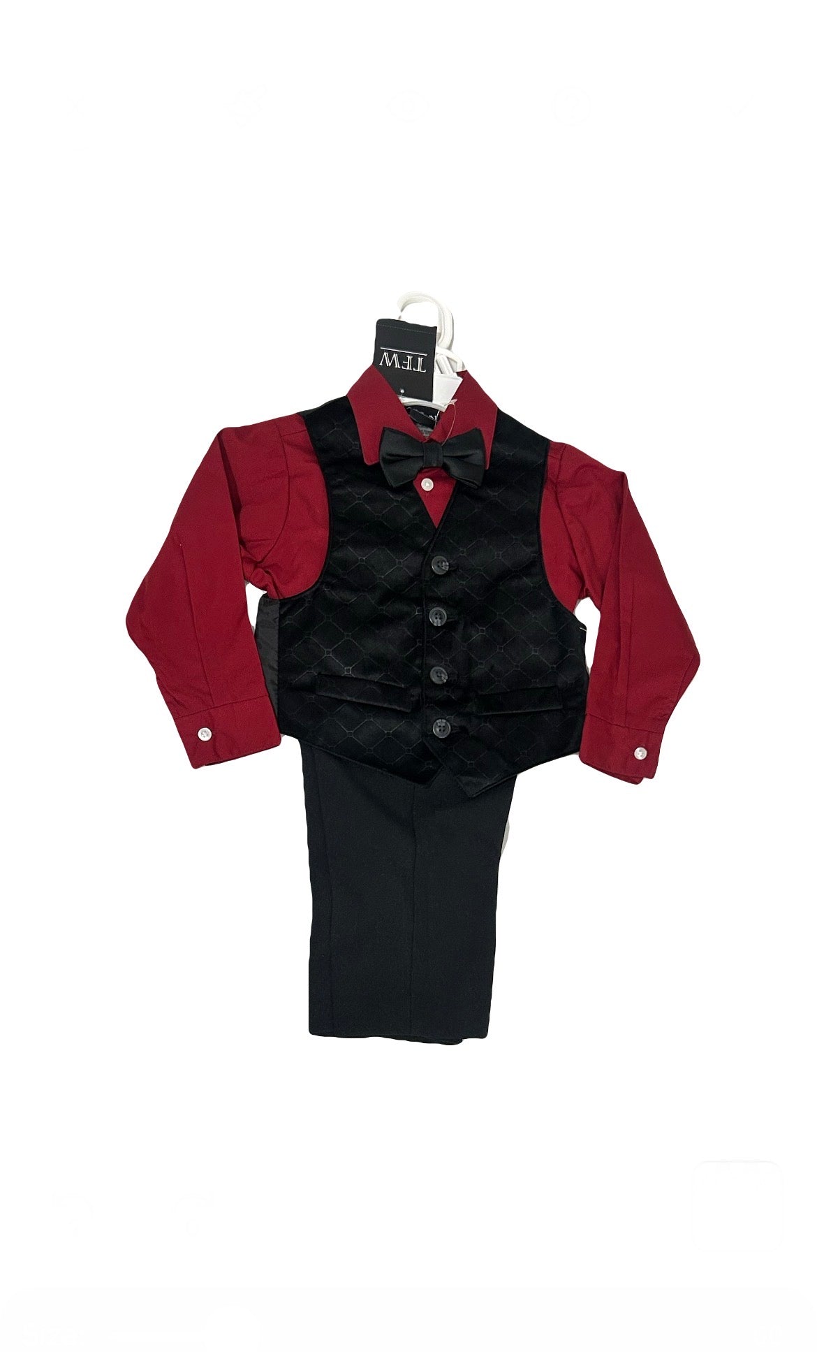 TFW Toddler Boys 4pc Formal Suit – Black & Burgundy Dress Suit Set 2T