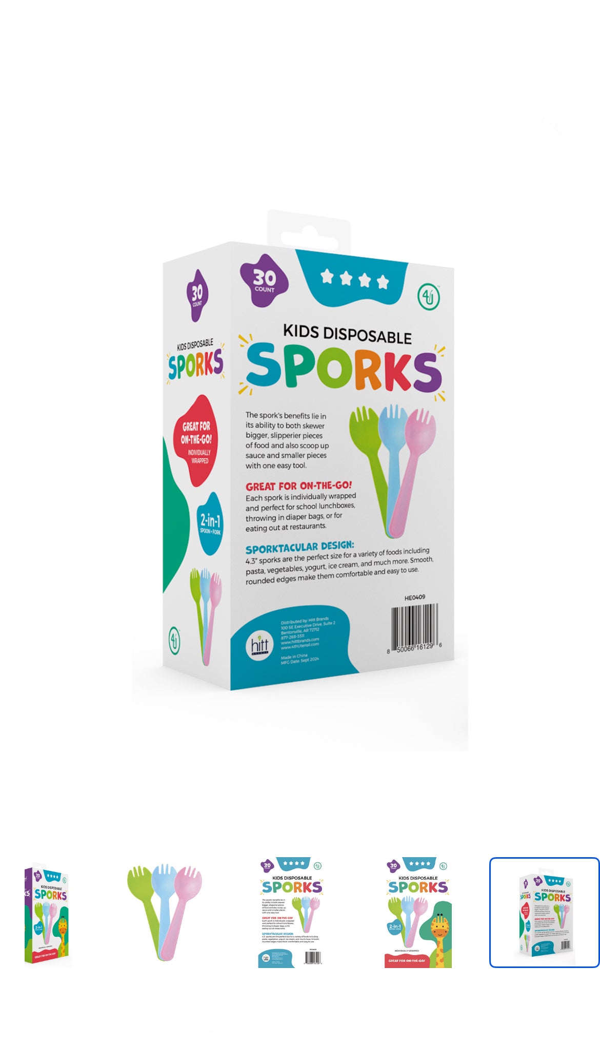 4th Utensil Kids Disposable Sporks, 30 Count, 3 Colors, Individually Wrapped
