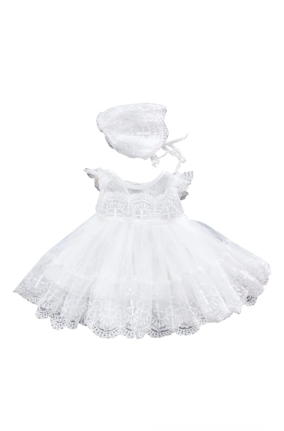 Baby Girls Baptism Christening Dress – White Lace Ruffled Gown, 3-6 Months