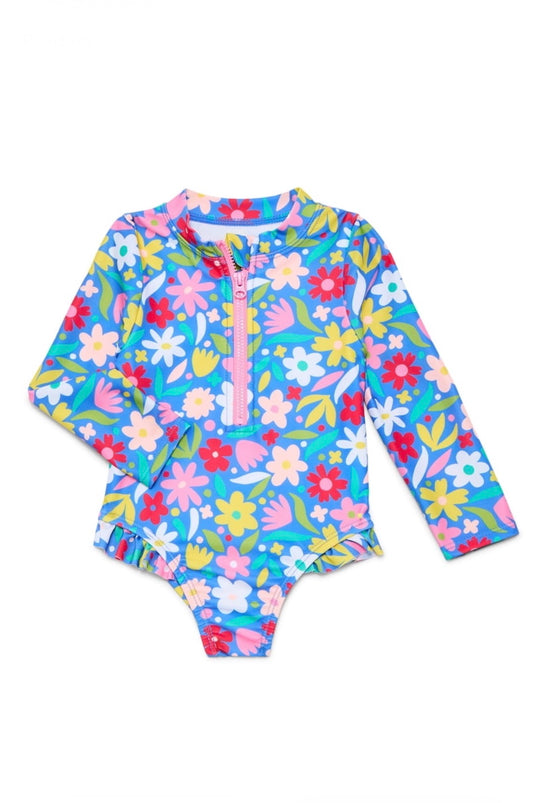 Wonder Nation Baby Girls Long-Sleeve Rash Guard Swimsuit