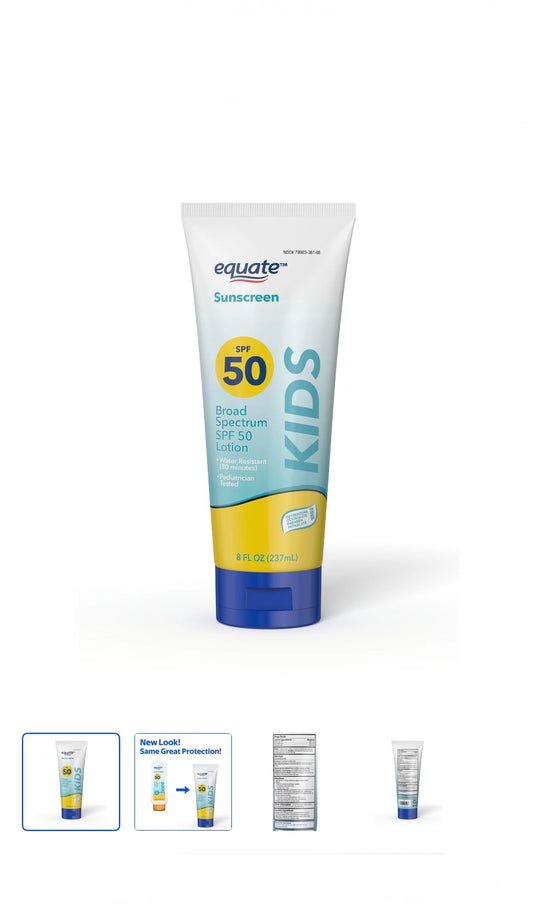 Equate Kids SPF 50 Broad Spectrum Sunscreen Lotion, 8 fl oz (237ml)