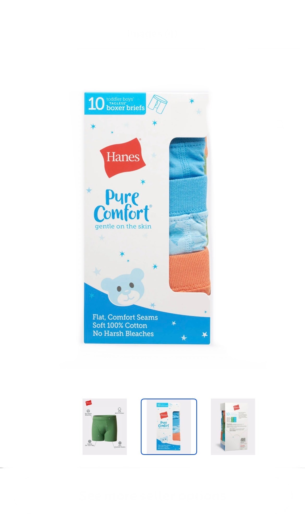 Hanes Boxer Briefs 10-Pack Toddler Boys Pure Comfort Cotton Smooth Soft Tagless