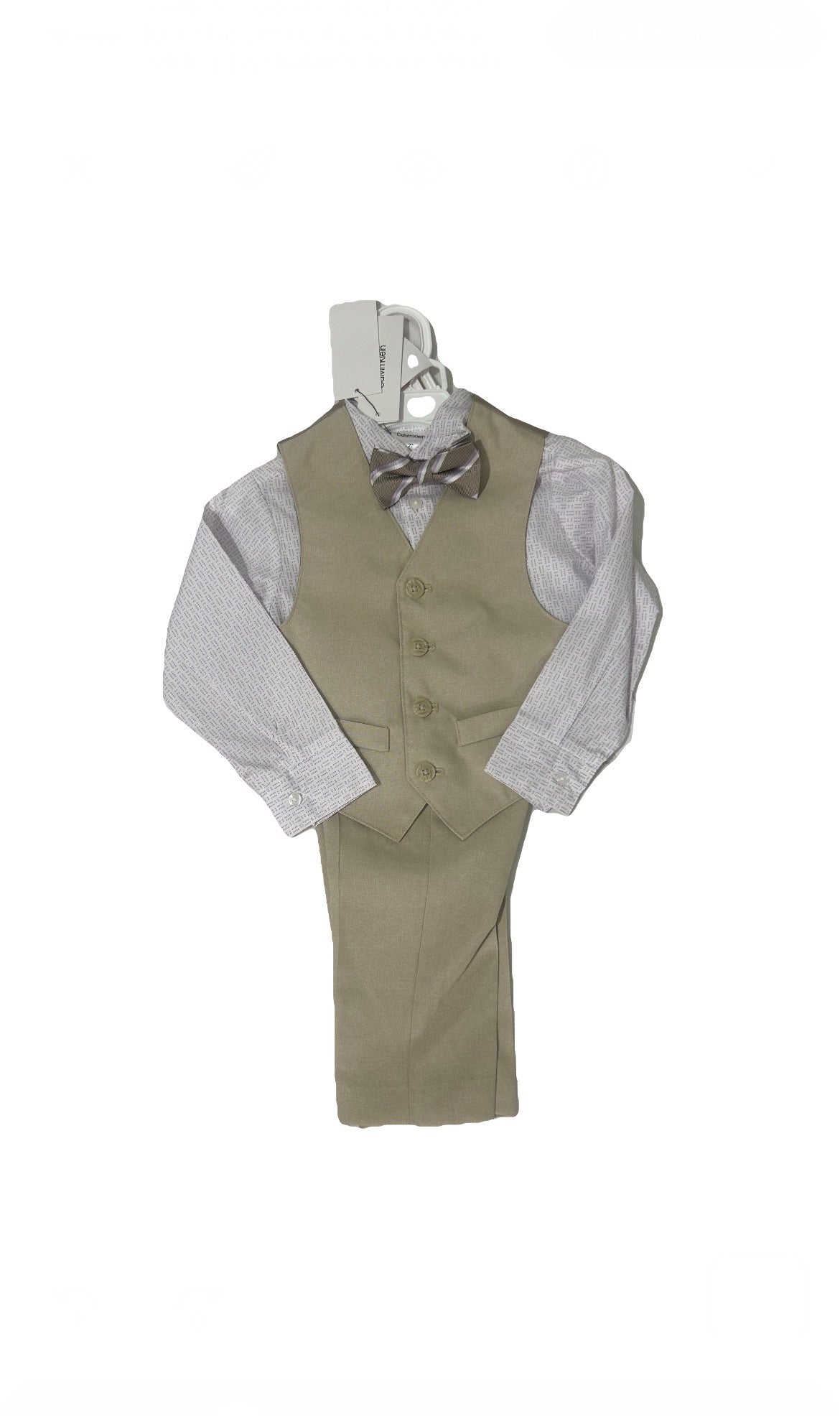 Calvin Klein Toddler Boy Formal Suit – Khaki, Lavender & White Dress Set 2T