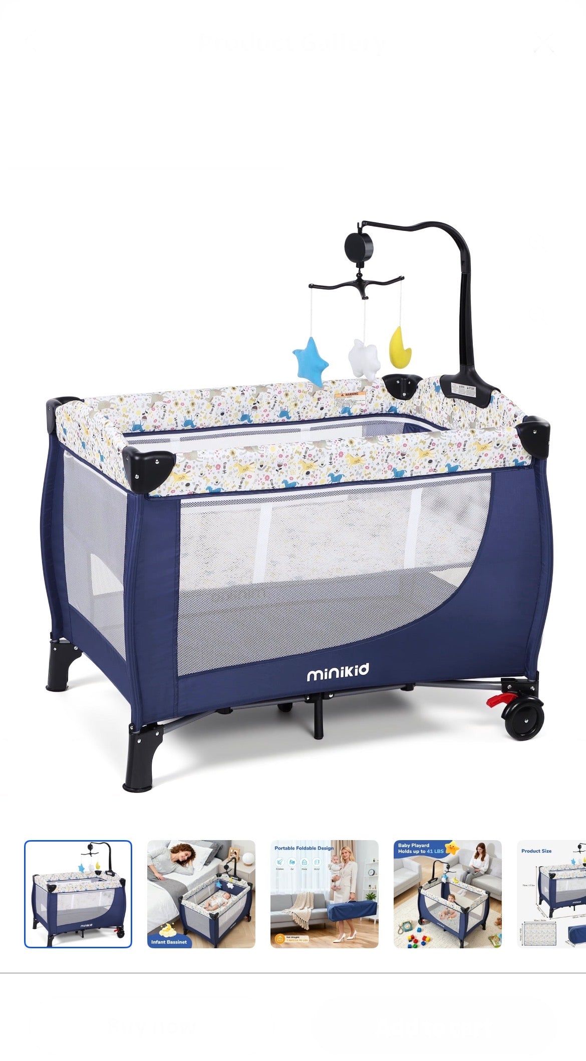 Minikid Nursery Center Playard with Bassinet Music and Toys, Baby Playpen for Newborn to Toddlers,Blue