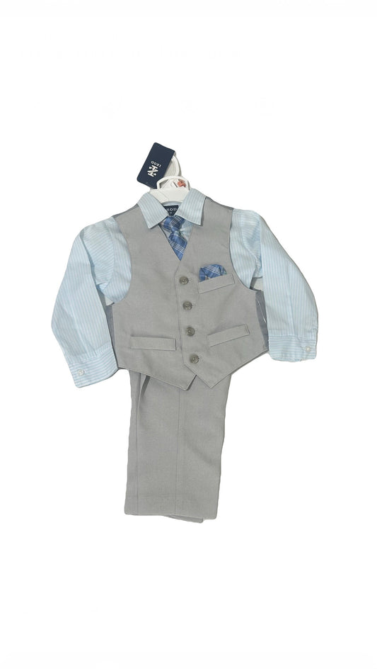 IZOD Toddler Boys 4pc Formal Suit – Ash & Blue Dress Suit Set 2T
