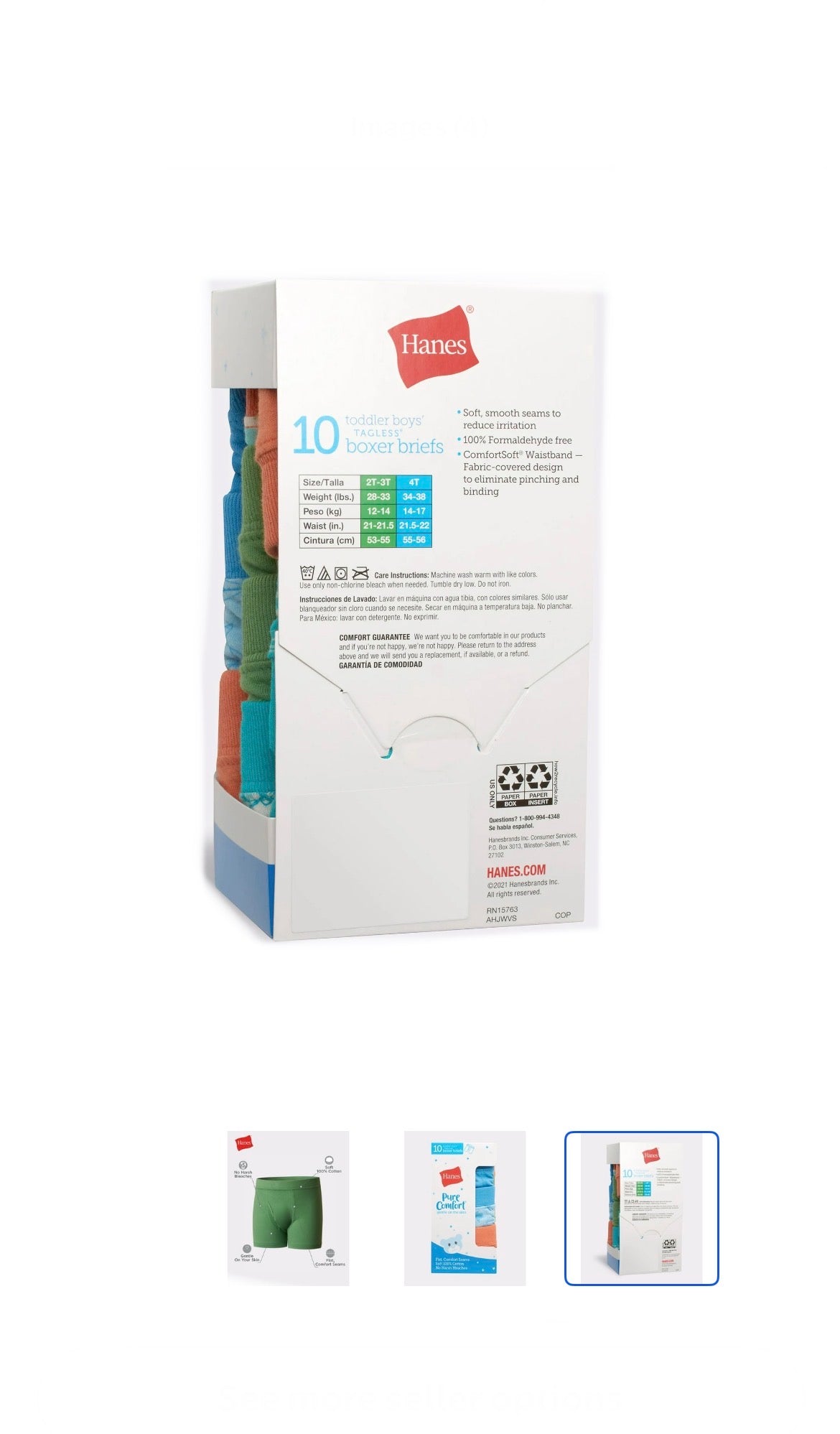 Hanes Boxer Briefs 10-Pack Toddler Boys Pure Comfort Cotton Smooth Soft Tagless