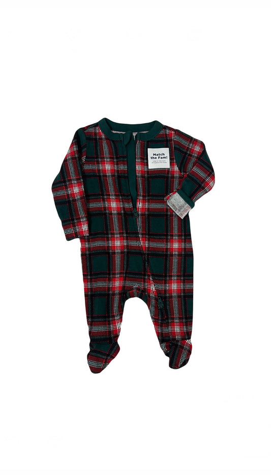 Old Navy Baby Monkey Suit – Cute Newborn One-Piece in Red/Green Plaid