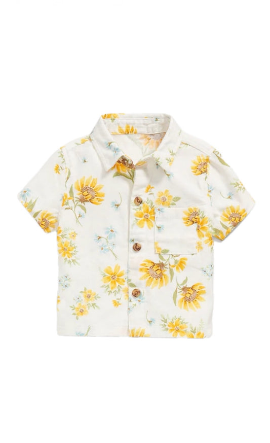 Printed Short-Sleeve Linen-Blend Shirt