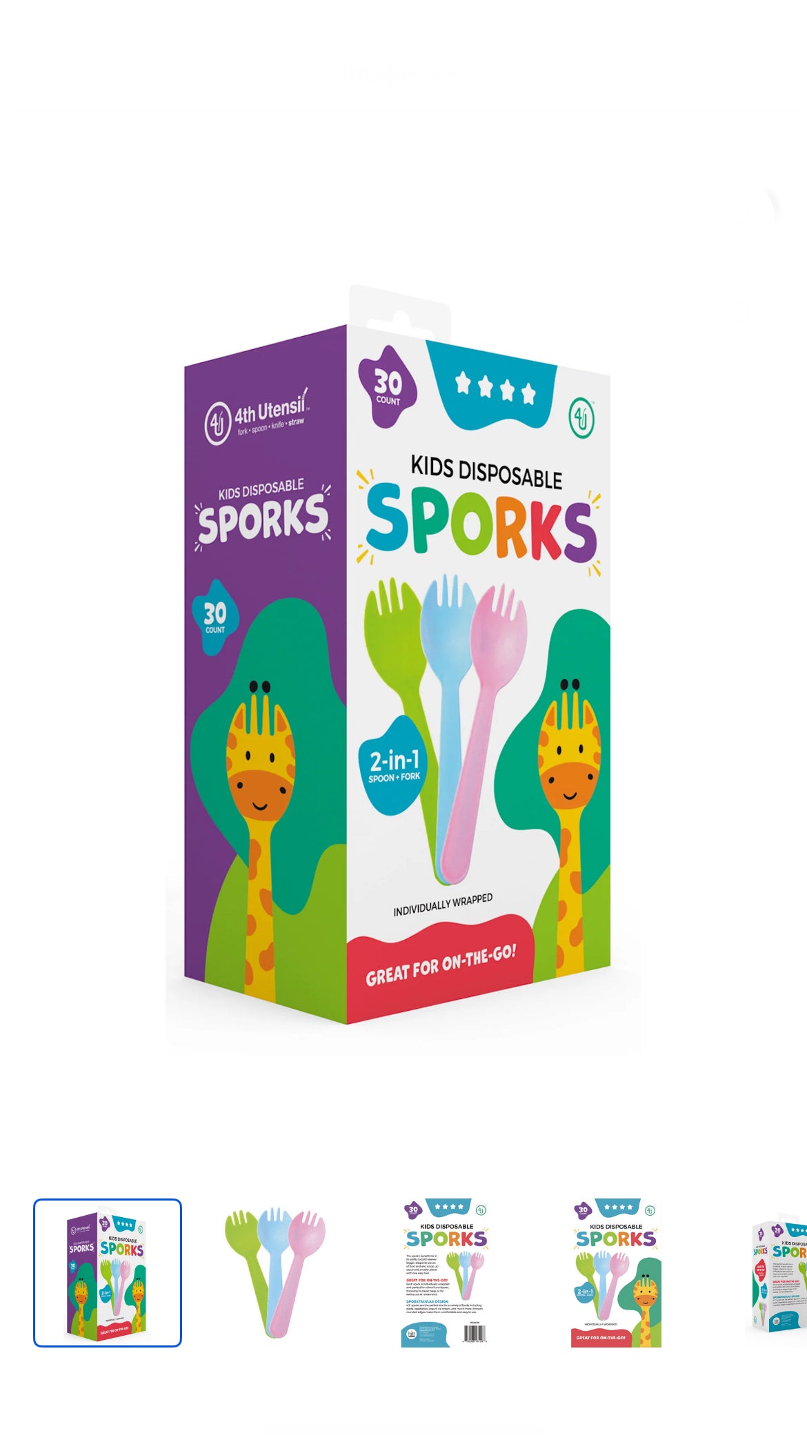 4th Utensil Kids Disposable Sporks, 30 Count, 3 Colors, Individually Wrapped