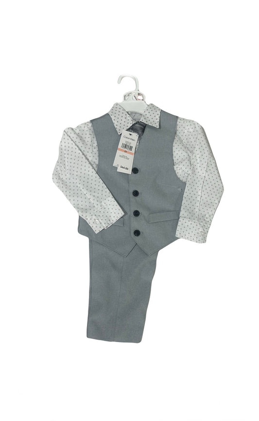 Calvin Klein Toddler Boys 4pc Formal Suit – White & Gray Dress Suit Set 2T