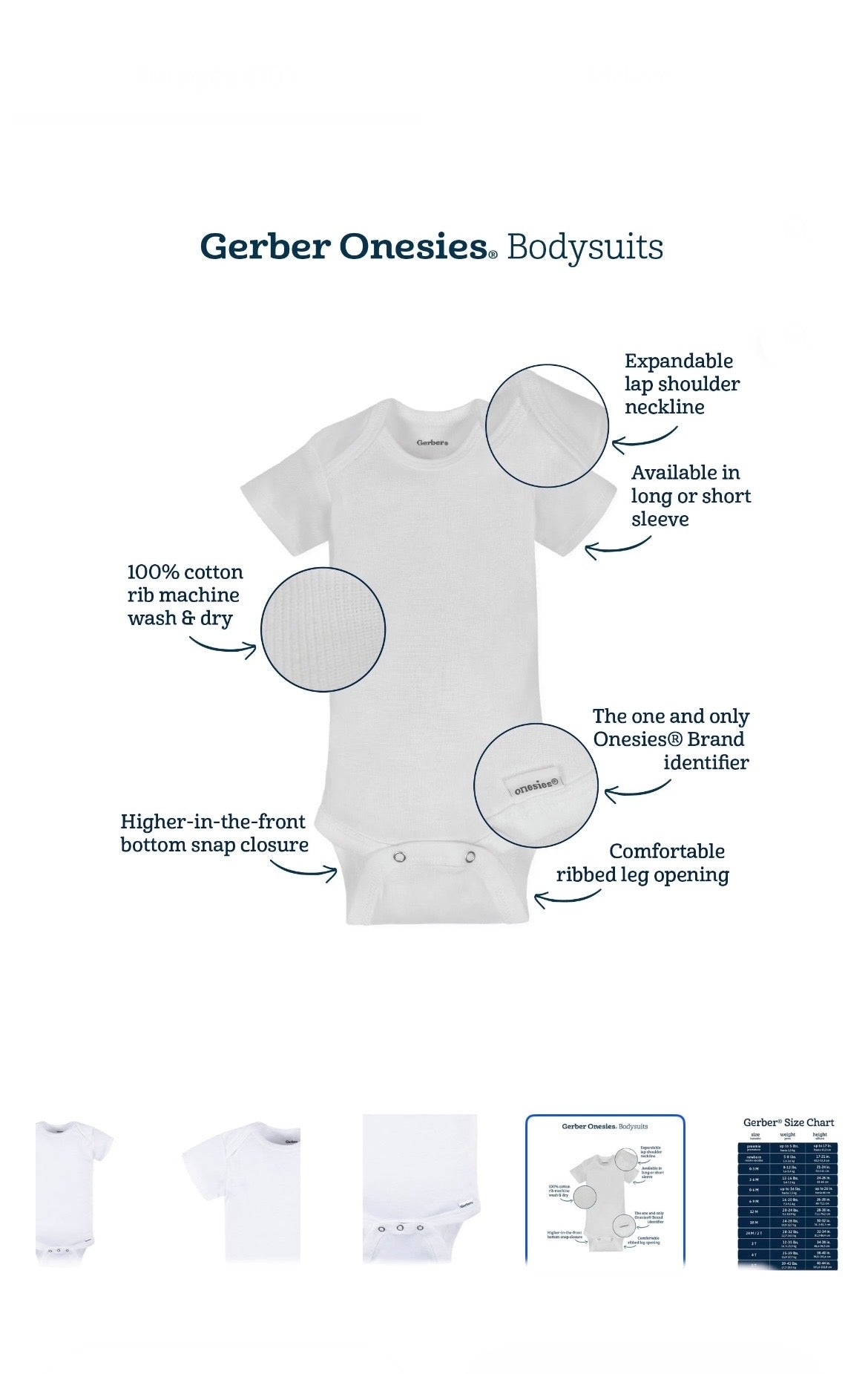 Gerber Baby Boy or Girl Unisex White Short Sleeve Cotton Bodysuit