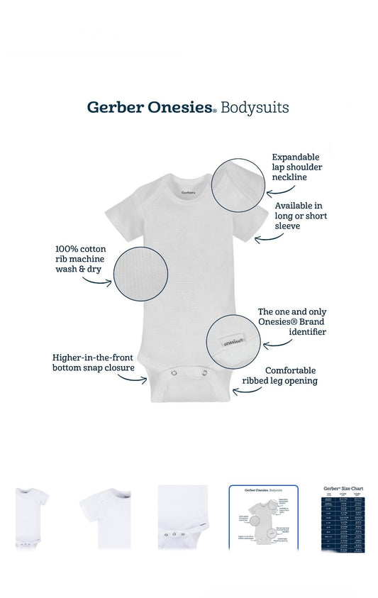 Gerber Baby Boy or Girl Unisex White Short Sleeve Cotton Bodysuit