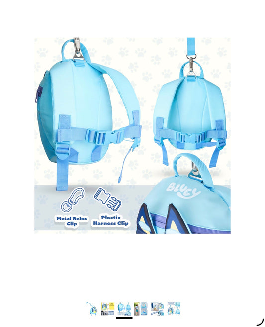 Bluey Backpack with Toddler Safety Harness for Kids Daycare Bag Backpack with Leash Preschool Outdoor Travel Gifts for Kids (Blue)