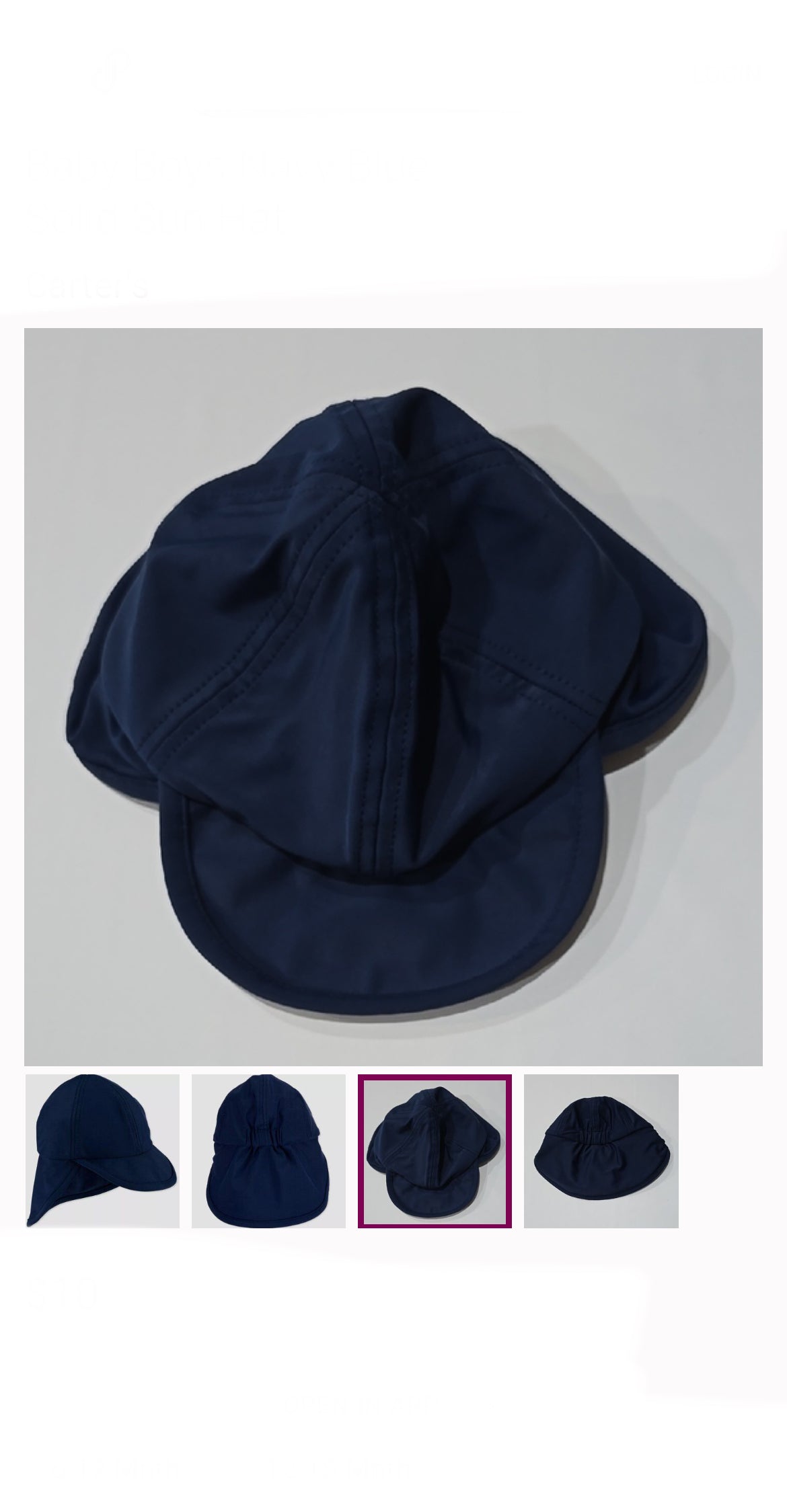 Carter’s Baby Boys Navy Blue Solid Sun Hat image 2