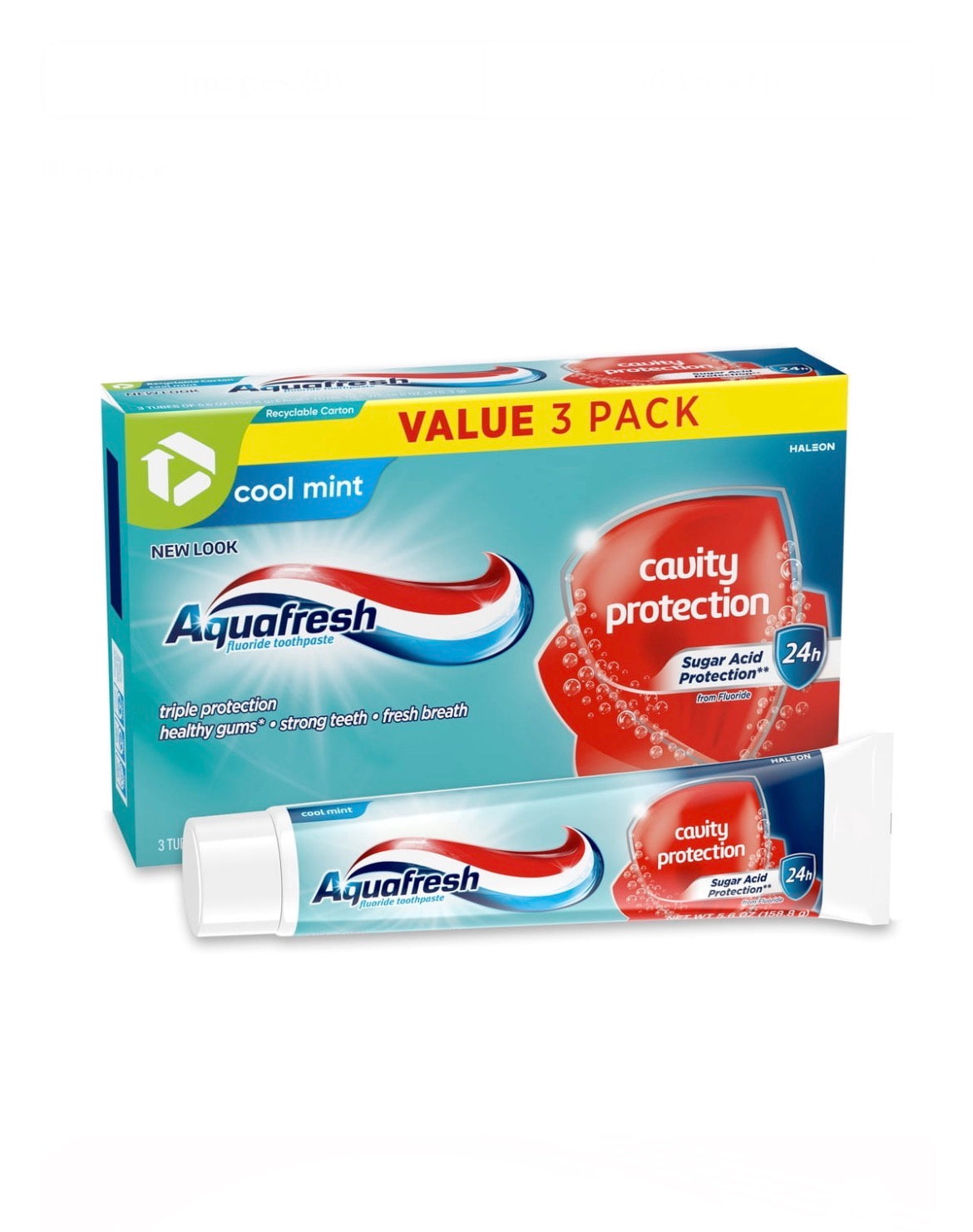 Aquafresh Cavity Protection Fluoride Toothpaste for Healthy Gums, Strong Teeth, and Fresh Breath, Cool Mint, 5.6 Oz (3pk)